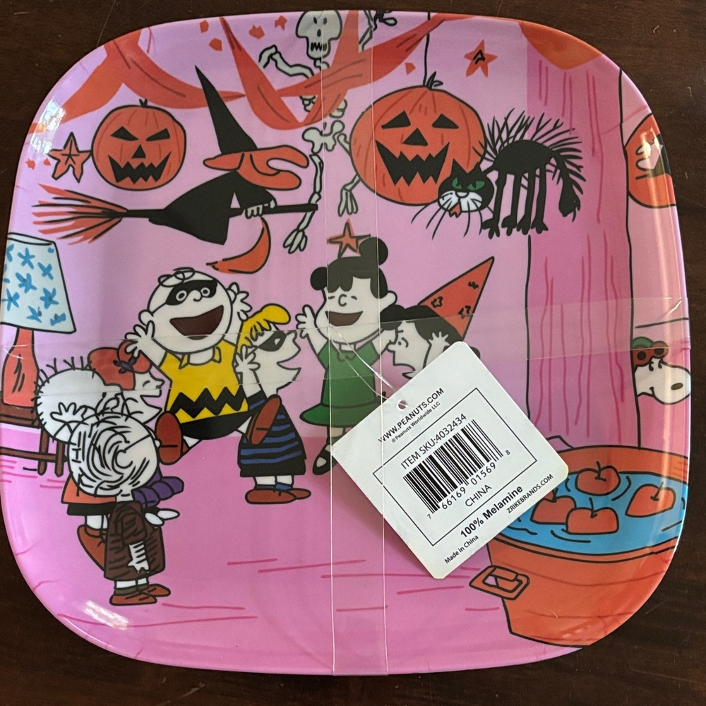 NWT Peanuts Halloween Pink Melamine Dinner Plates